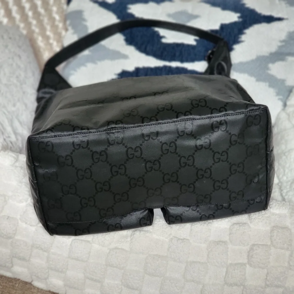 Gucci Black GG Nylon and Leather Double Pocket Hobo.. Authentic!!
